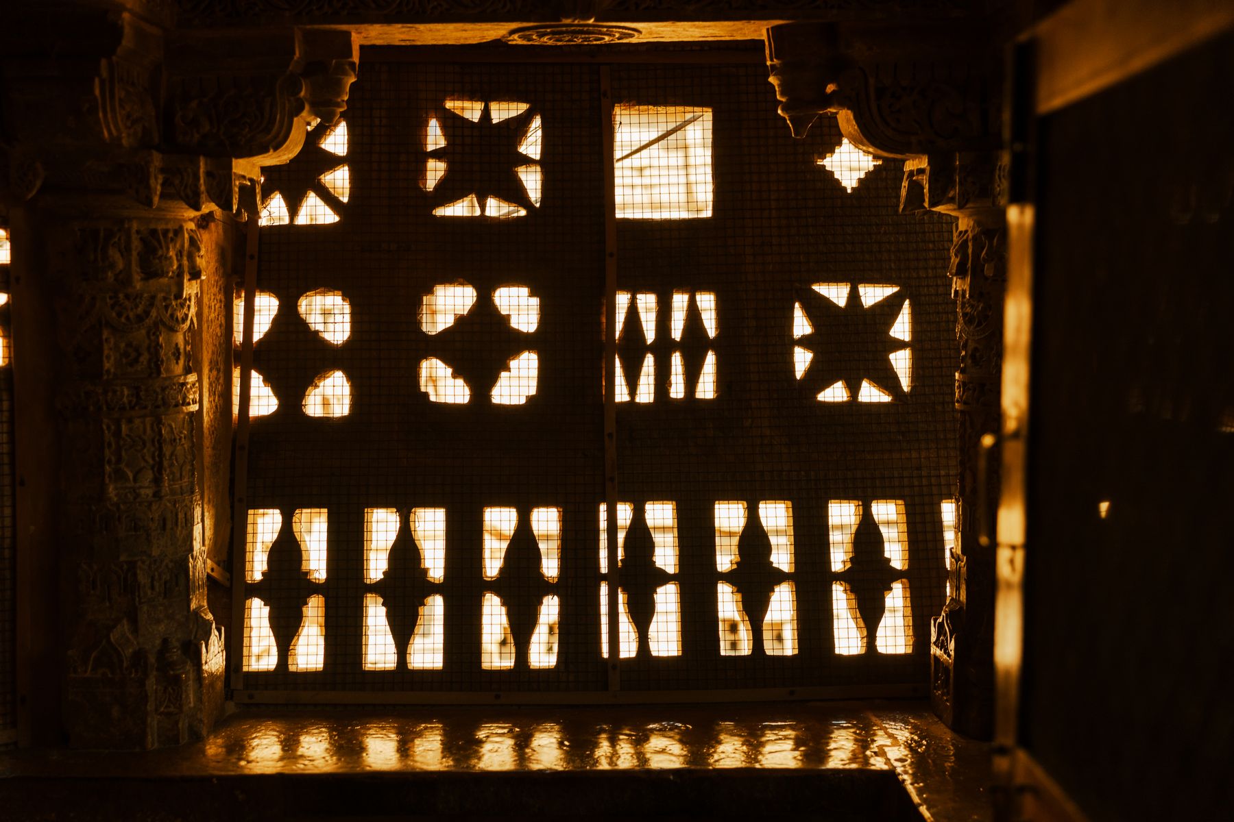 Backlit Geometric Lattice Window